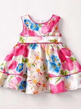 Jenny & Me bold pink floral formal dress 3-6 months